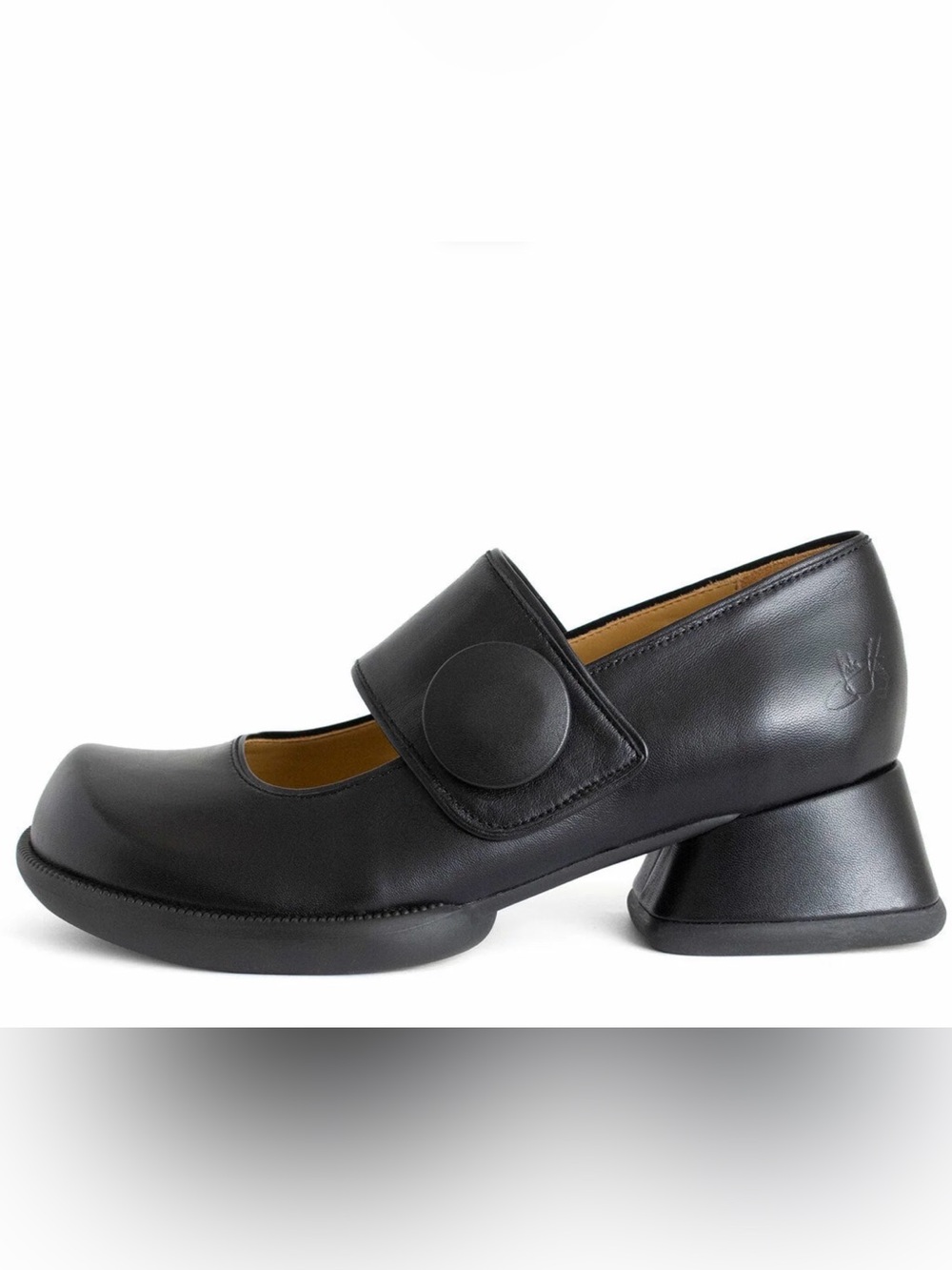 John Fluevog Black Thrillvogs “Tippi” Leather Mary Janes with Button Strap